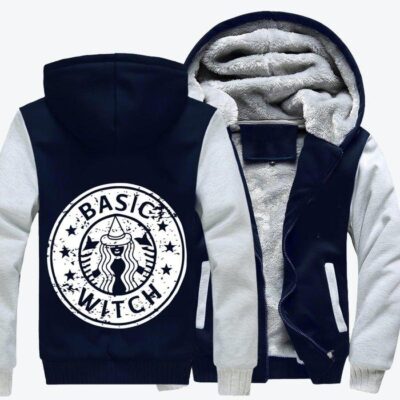 Funny Basic Witch Hocus Halloween Fleece Zip Hoodie Jacket