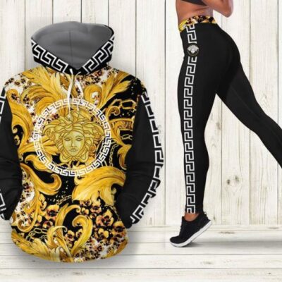 Gianni Versace Black Gold Hoodie Legging Set Luxury For Women