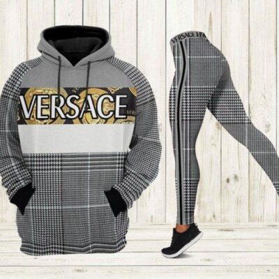 Gianni Versace Black White Hoodie Legging Set Luxury For Women