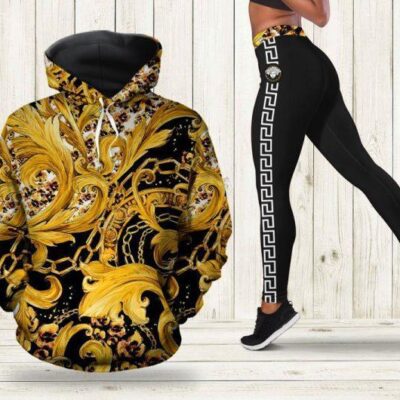 Gianni Versace Gold Hoodie Legging Set Luxury For Women