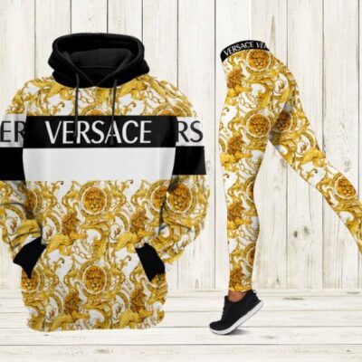 Gianni Versace Gold White Hoodie Legging Set Luxury For Women