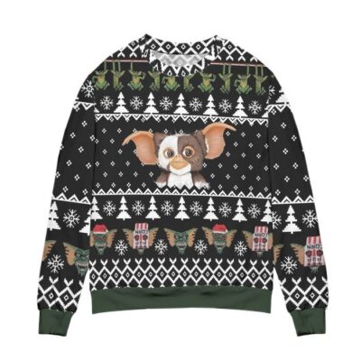 Gizmo The Gremlins Pine Tree & Snowflake Ugly Christmas Sweater - Black 2 Gizmo The Gremlins Pine Tree Snowflake Ugly Christmas Sweater Black 2