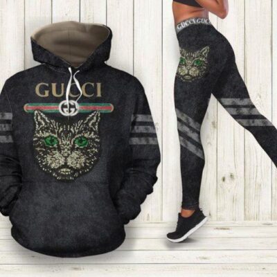 Gucci Black Cat Hoodie Legging Set Luxury For Women
