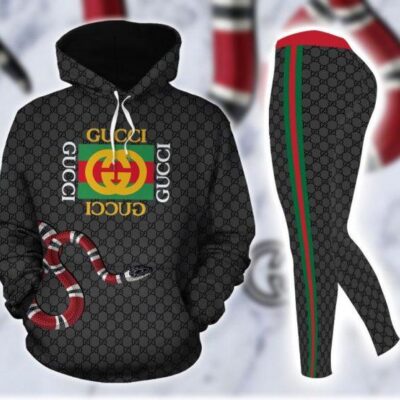 Gucci Black Snake Hoodie Legging Set Luxury For Women