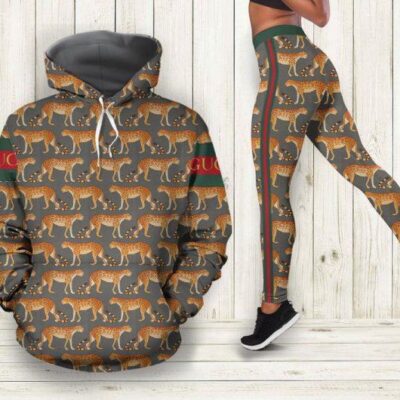 Gucci Leopard Hoodie Legging Set Luxury For Women