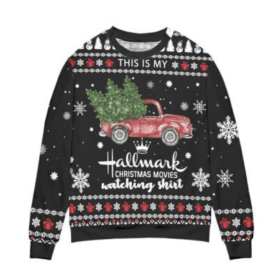 Hallmark Christmas Movies Watching Shirt Ugly Christmas Sweater Black 1