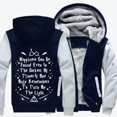Happiness Can Be Found Even In The Darkest Harry Potter Fleece Zip Hoodie Jacket