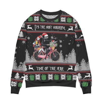 Jack And Sally The Most Wonderful Time Of The Year Ugly Christmas Sweater - Black 1 Jack And Sally The Most Wonderful Time Of The Year Ugly Christmas Sweater Black 1