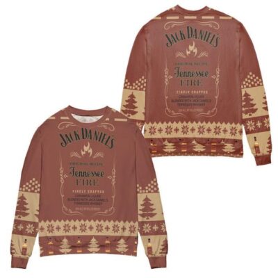 Jack Daniel's Tennessee Fire Whisky Pine Tree Ugly Christmas Sweater