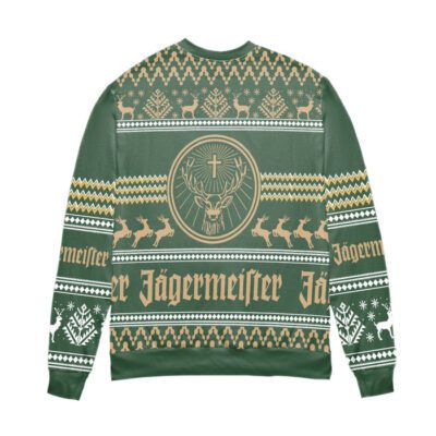 Jagermeister Logo Reindeer Pattern Ugly Christmas Sweater Green 2