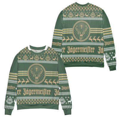 Jagermeister Logo Reindeer Pattern Ugly Christmas Sweater - Green