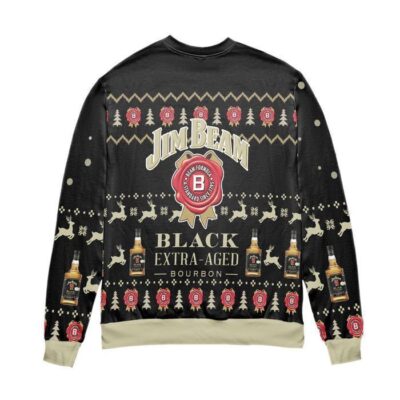 Jim Beam Black Extra Aged Bourbon Reindeer Pattern Ugly Christmas Sweater Black 2