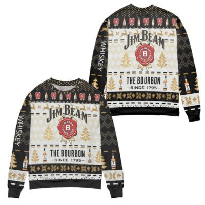 Jim Beam The Bourbon Since 1795 Pine Tree Pattern Ugly Christmas Sweater 1 Jim Beam The Bourbon Since 1795 Pine Tree Pattern Ugly Christmas Sweater 1