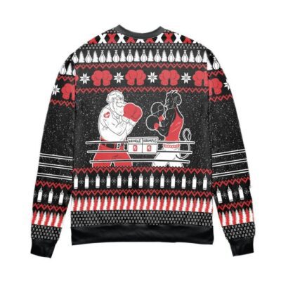 Krampus vs. Kringle Pine Tree Snowflake Pattern Ugly Christmas Sweater Black 1