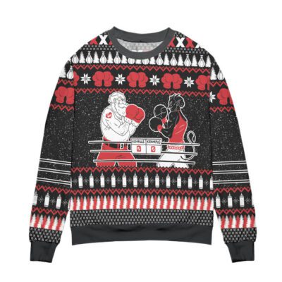 Krampus vs. Kringle Pine Tree Snowflake Pattern Ugly Christmas Sweater Black 2