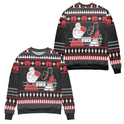 Krampus vs. Kringle Pine Tree & Snowflake Pattern Ugly Christmas Sweater - Black