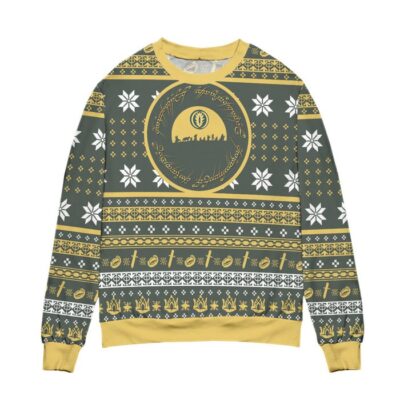 Lord Of The Rings Anneau Seigneur Des Anneaux Snowflake Pattern Ugly Christmas Sweater Green 2
