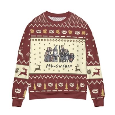 Lord Of The Rings Fellowship Snowflake Pattern Ugly Christmas Sweater Red 1