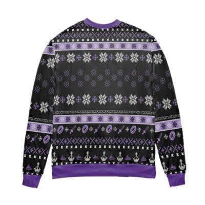 Lord Of The Rings Pattern Snowflake Ugly Christmas Sweater Black Purple 2