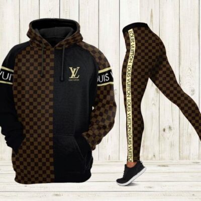 Louis Vuitton Black Brown Hoodie Legging Set Luxury LV For Women