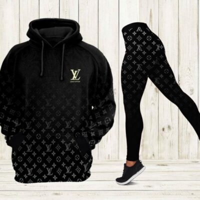 Louis Vuitton Black Hoodie Legging Set Luxury LV For Women