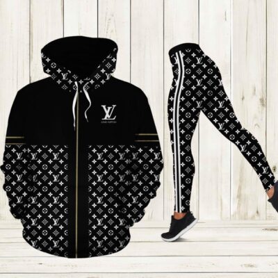 Louis Vuitton Black Hoodie Legging Set Luxury LV For Women