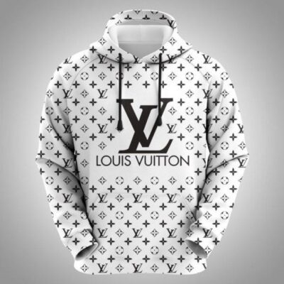 Louis Vuitton Black White Unisex Hoodie For Men Women Luxury Pullover LV NH046