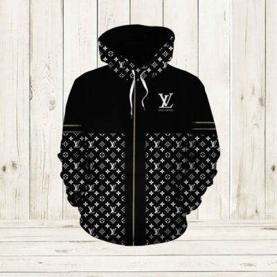 Louis Vuitton Black White Unisex Hoodie For Men Women Luxury Pullover LV NH093