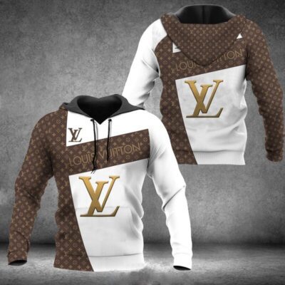 Louis Vuitton White Brown Unisex Hoodie For Men Women LV Luxury NH145