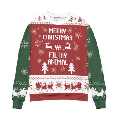 Merry Christmas Ya Filthy Animal Ugly Christmas Sweater Red 1