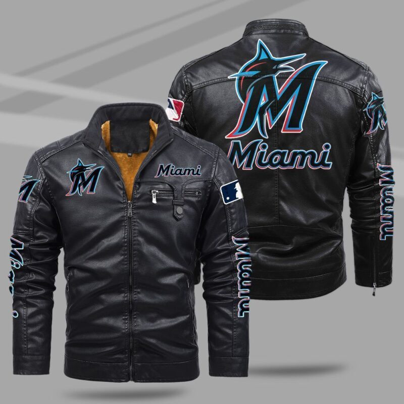 Miami Marlins Fleece Leather Jacket CFLJ020 1