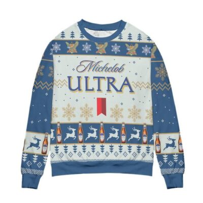 Michelob ULTRA Snowflake Reindeer Pattern Ugly Christmas Sweater 1 Michelob ULTRA Snowflake Reindeer Pattern Ugly Christmas Sweater 1