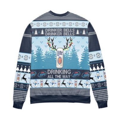 Miller Lite Drinker Bells Drinking All The Way Ugly Christmas Sweater Blue 2