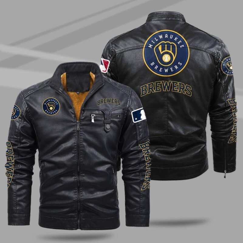 Milwaukee Brewers Fleece Leather Jacket CFLJ019 1 1
