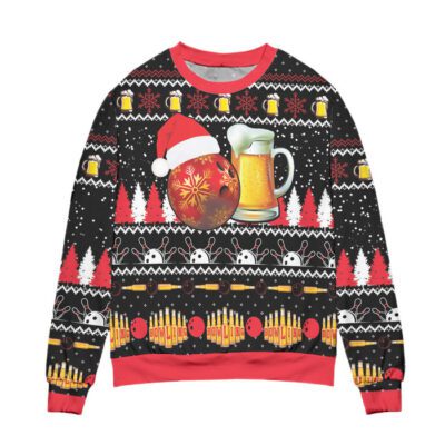 My Drinking Team Has A Bowling Problem Snowflake Pattern Ugly Christmas Sweater Black 1