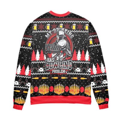My Drinking Team Has A Bowling Problem Snowflake Pattern Ugly Christmas Sweater Black 2