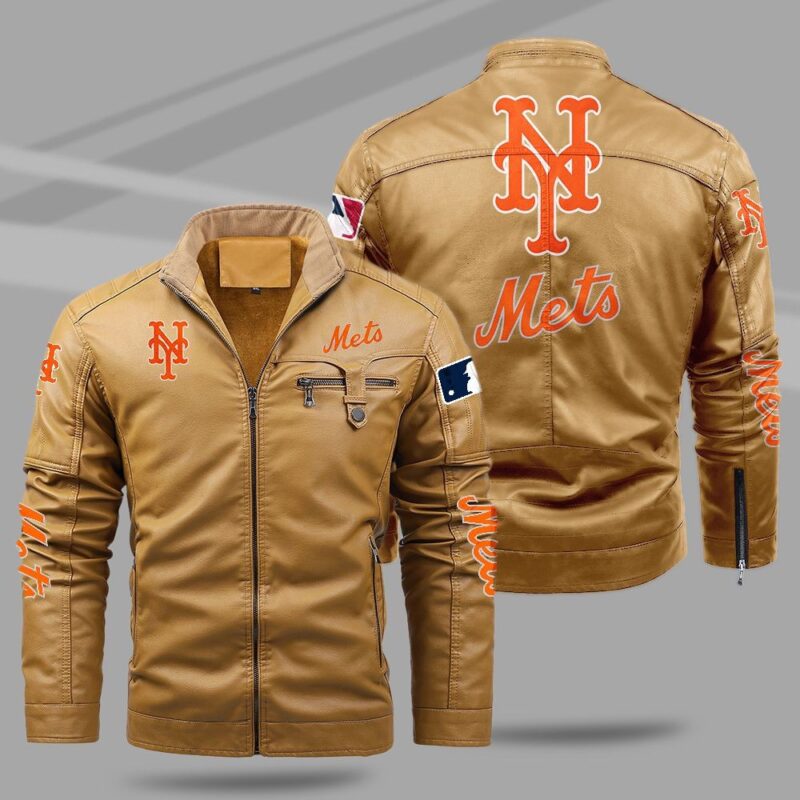 New York Mets Fleece Leather Jacket CFLJ016 1