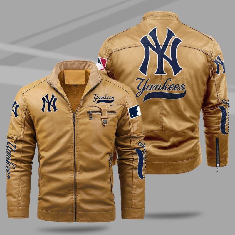 New York Yankees Fleece Leather Jacket CFLJ017 1