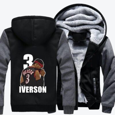 Number 3 Allen Iverson Basketball Fleece Zip Hoodie Jacket 2