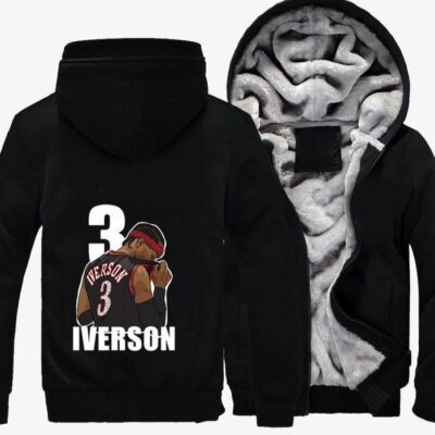 Number 3 Allen Iverson Basketball Fleece Zip Hoodie Jacket 3