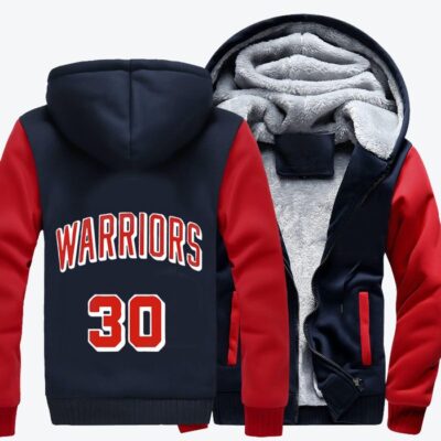 Number 30 Warriors Stephen Curry Basketball Fleece Zip Hoodie Jacket 1