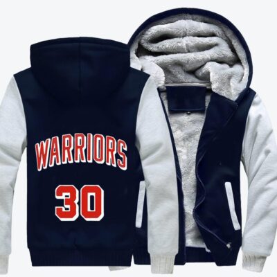 Number 30 Warriors Stephen Curry Basketball Fleece Zip Hoodie Jacket