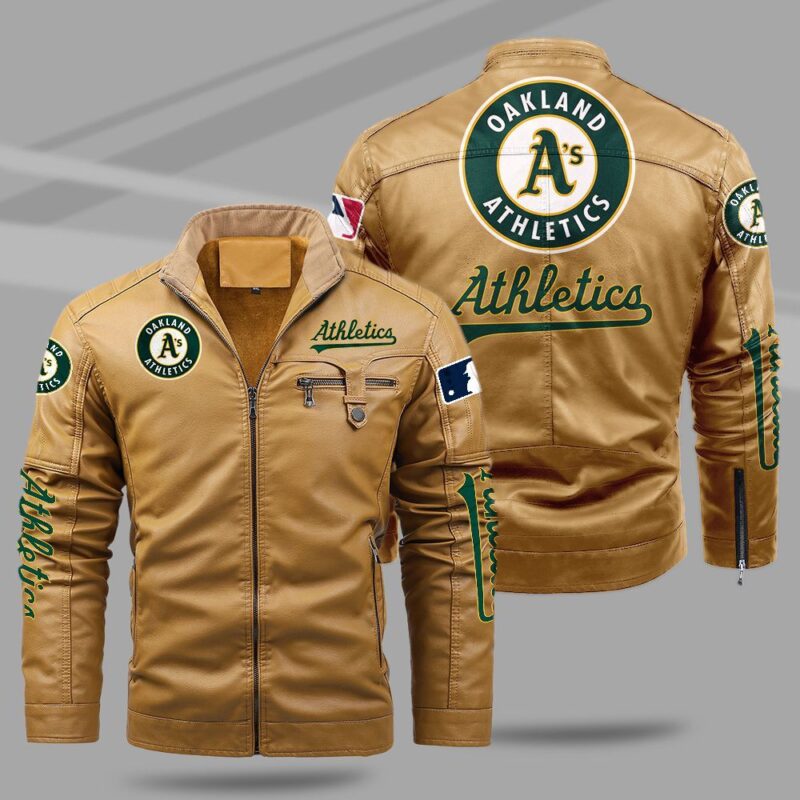 Oakland Athletics Fleece Leather Jacket CFLJ023 1