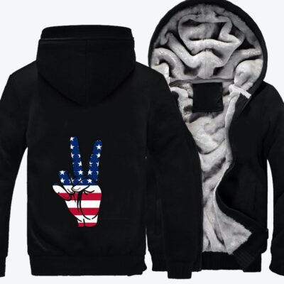 Peace Sign Hand Independence Day Fleece Zip Hoodie Jacket 3