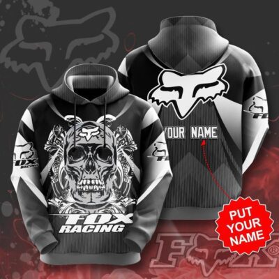 Personalized Fox Racing Grey Skull Art Unisex 3D Hoodie - Grey TSH172