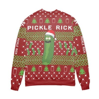 Pickle Rick and Morty Christmas Pine Tree Pattern Ugly Christmas Sweater Red 2