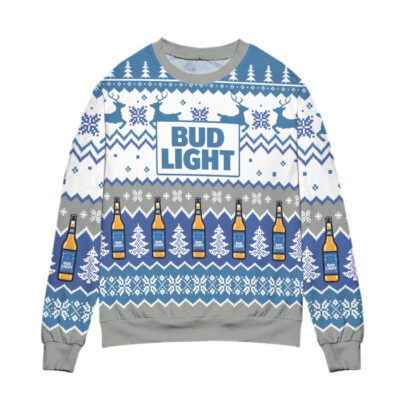 Pixel Bud Light Reindeer Snowflake Pattern Ugly Christmas Sweater 1