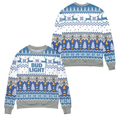 Pixel Bud Light Reindeer & Snowflake Pattern Ugly Christmas Sweater