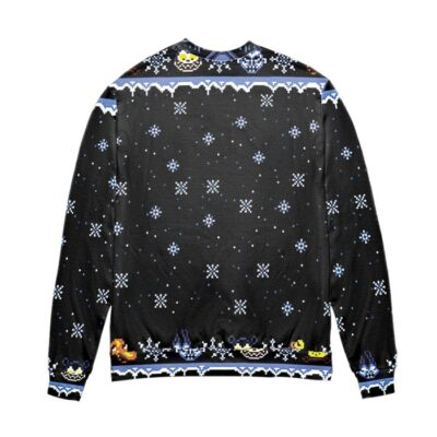 Pixel Jack And Sally Snowy Night Ugly Christmas Sweater Black 1