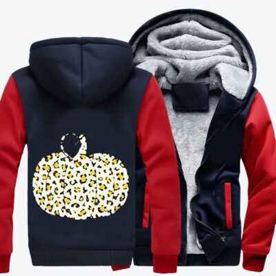 Plaid Leopard Halloween Pumpkin Halloween Fleece Zip Hoodie Jacket 1